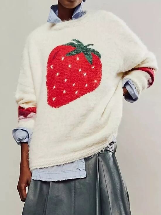 Free people Sweaters - Free People Just Peachy Strawberry Fuzzy
Oversized Pullover Sweater Small